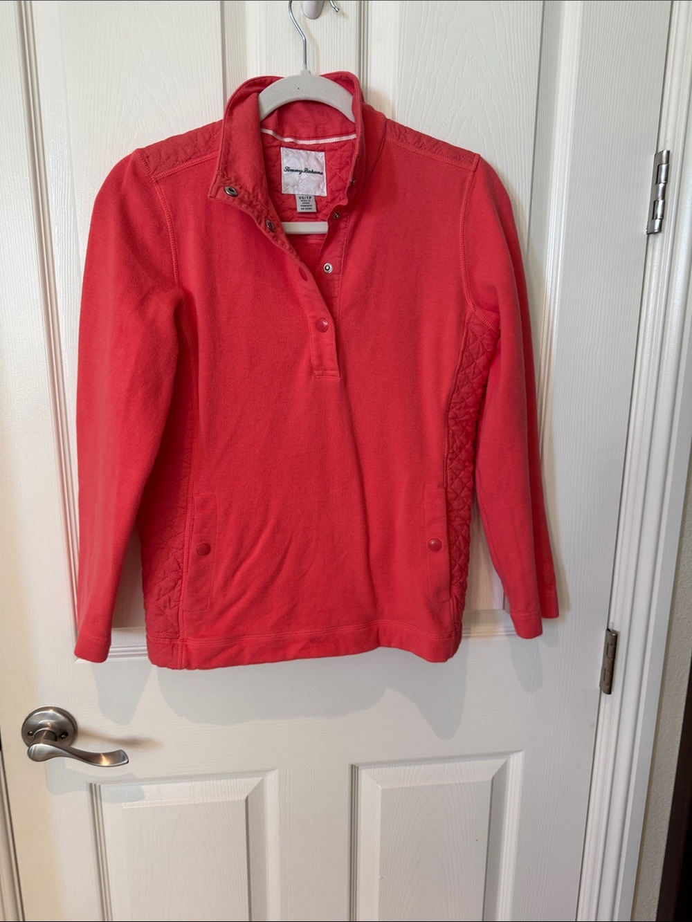 Tommy Bahama Coral-Red Snap Collar Pullover with Quilted Side Panels size x-sm